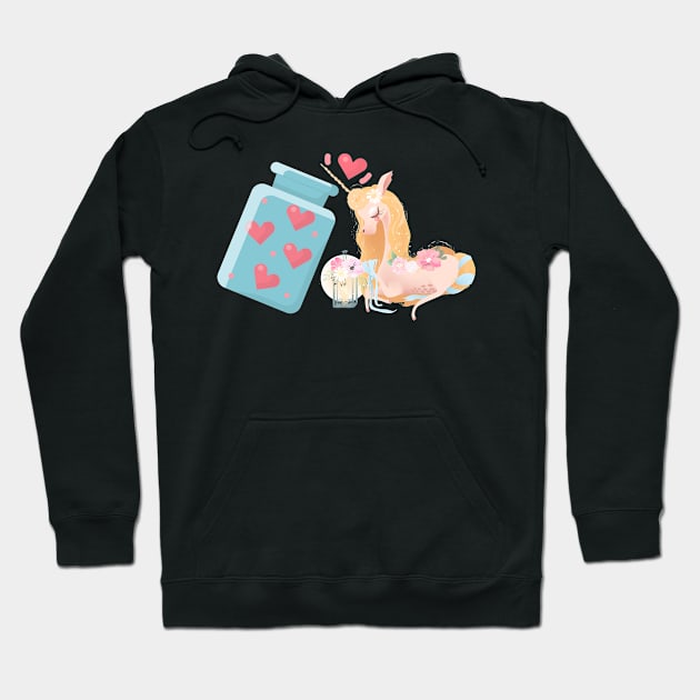 beautiful unicorn art with bottle of hearts Hoodie by CatheBelan